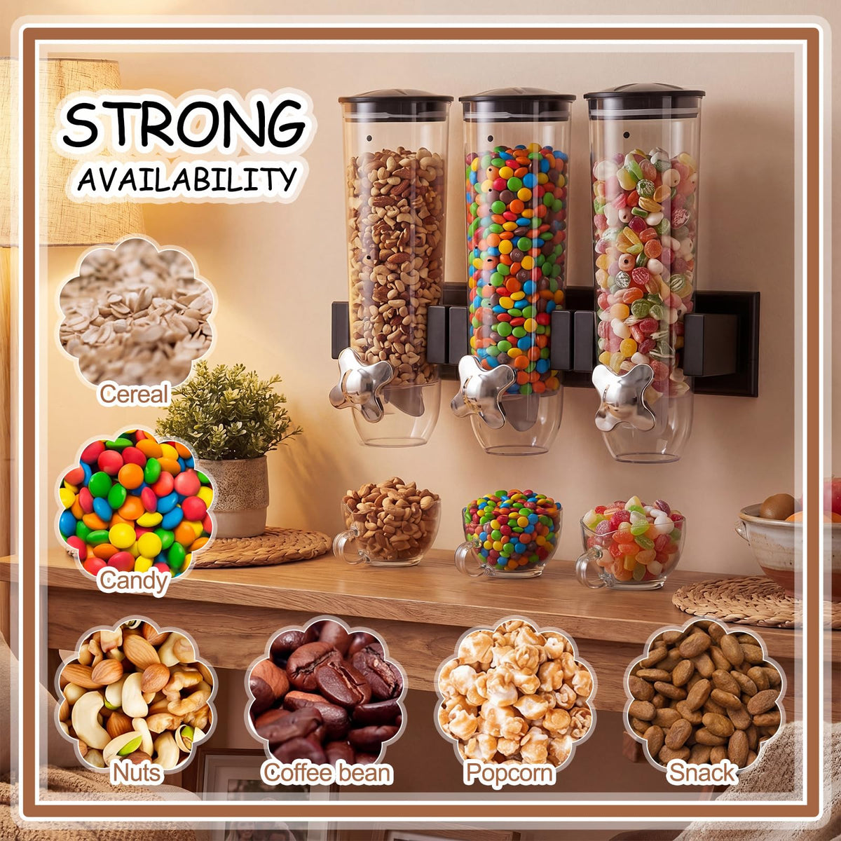 Lounsweer 9 Pcs Wall Mounted Cereal Dispenser with 1pcs Treat Yourself Neon Signs 13.5 L Candy Machine Grain Dispenser Neon Snack Sign Wall Mount for Home Kitchen Food Store Birthday Gift Party Decor
