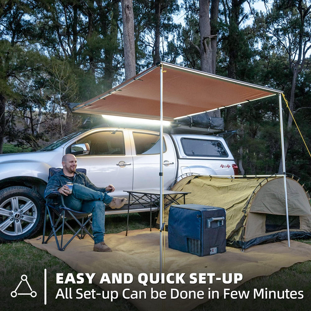SAMOUT Vehicle Awning, 6.6ft x 10ft, Rooftop Pullout Ripstop UPF50+ Side Awning, Reinforced Hinges & Poles for Jeep/SUV/Truck/Van