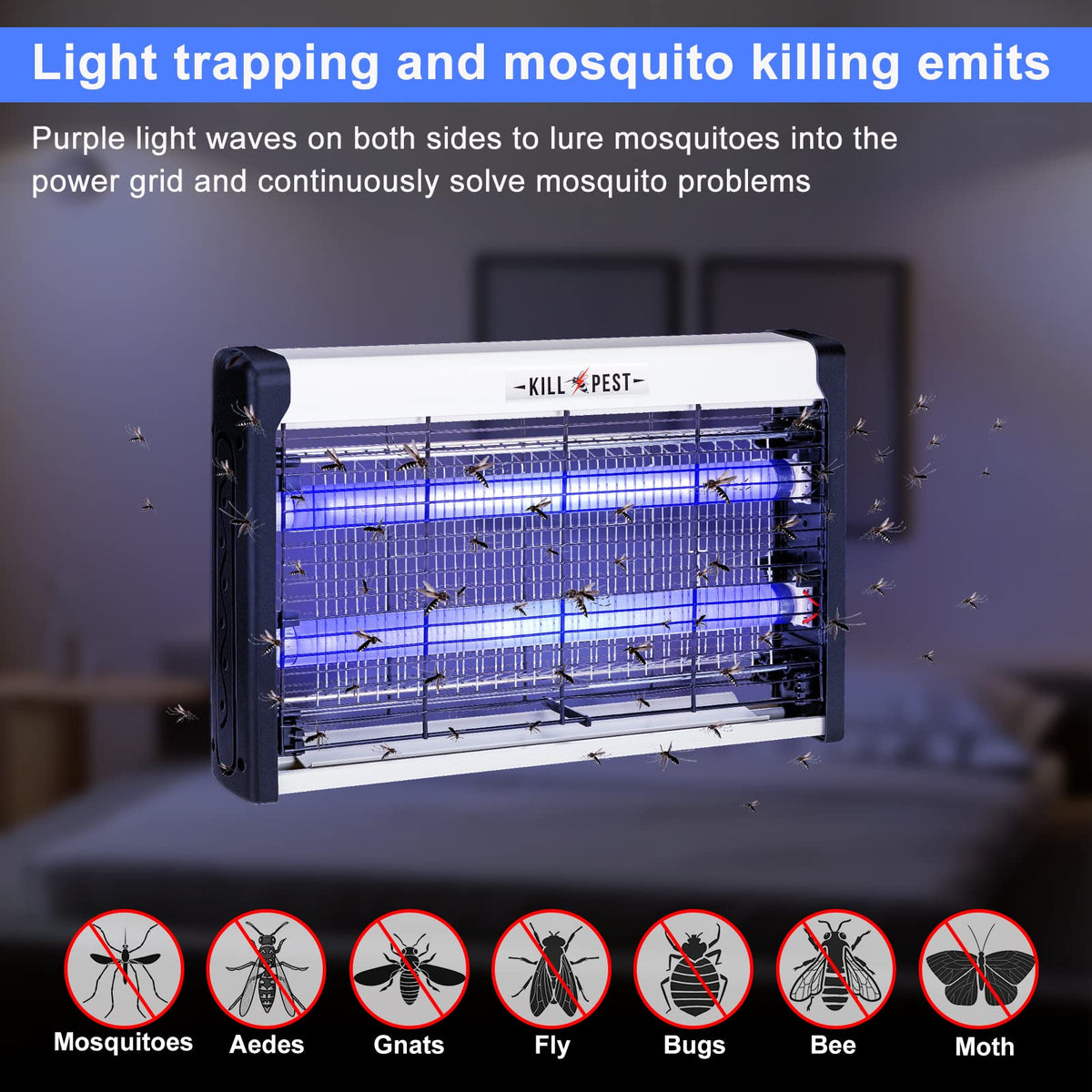 4 Pcs Electric Bug Zapper Indoor Insect Killer with Replacements Bulbs 20W Blue Light Powerful 2800V Attract Fly and Mosquito Traps with Circuit No Load Protection Outdoor Plug in Pest Control