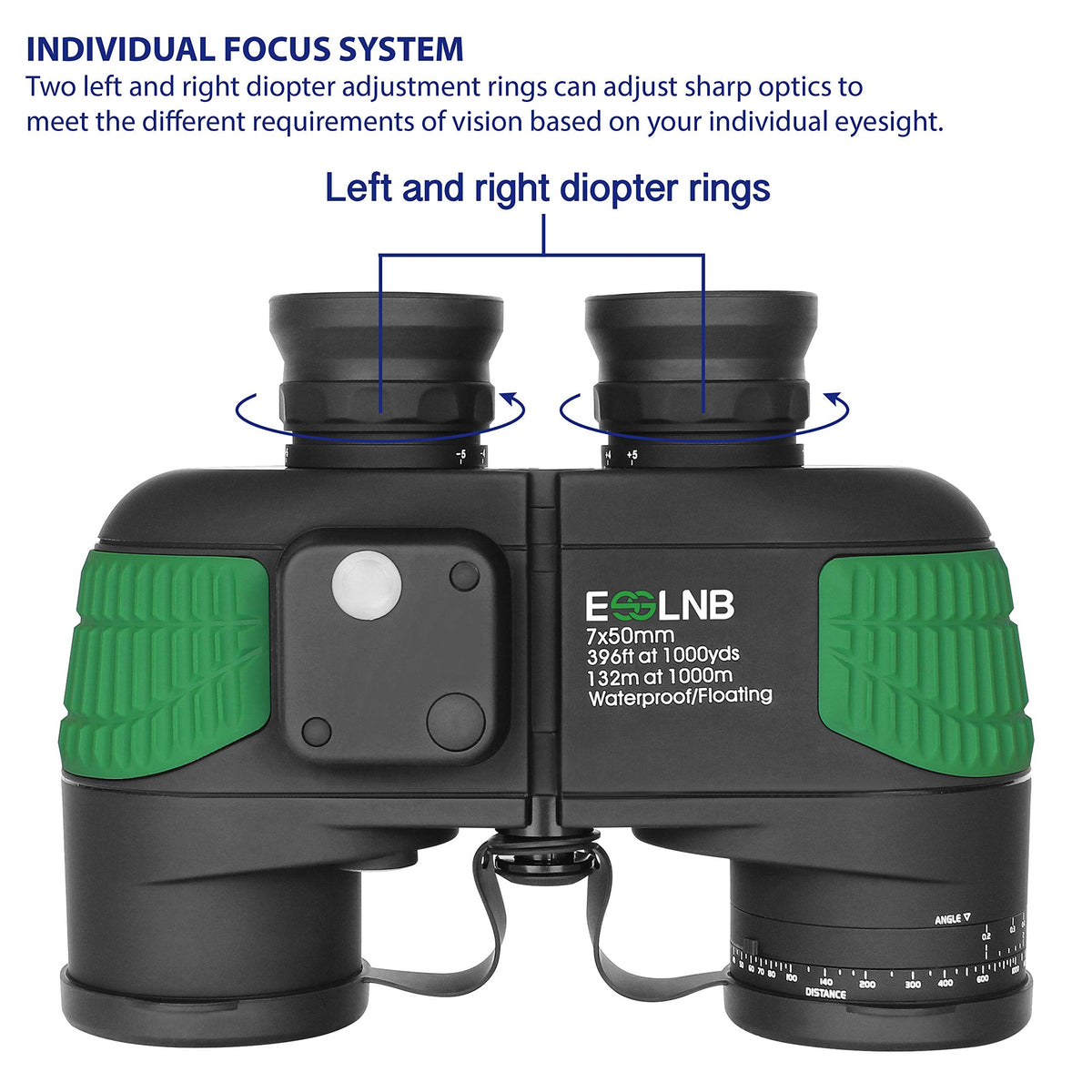 ESSLNB 7X50 Marine Binoculars IPX7 Waterproof Binoculars for Boating with Illuminated Rangefinder and Compass BAK4 Prism FMC Military Floating for Navigation Hunting w/Bag and Strap