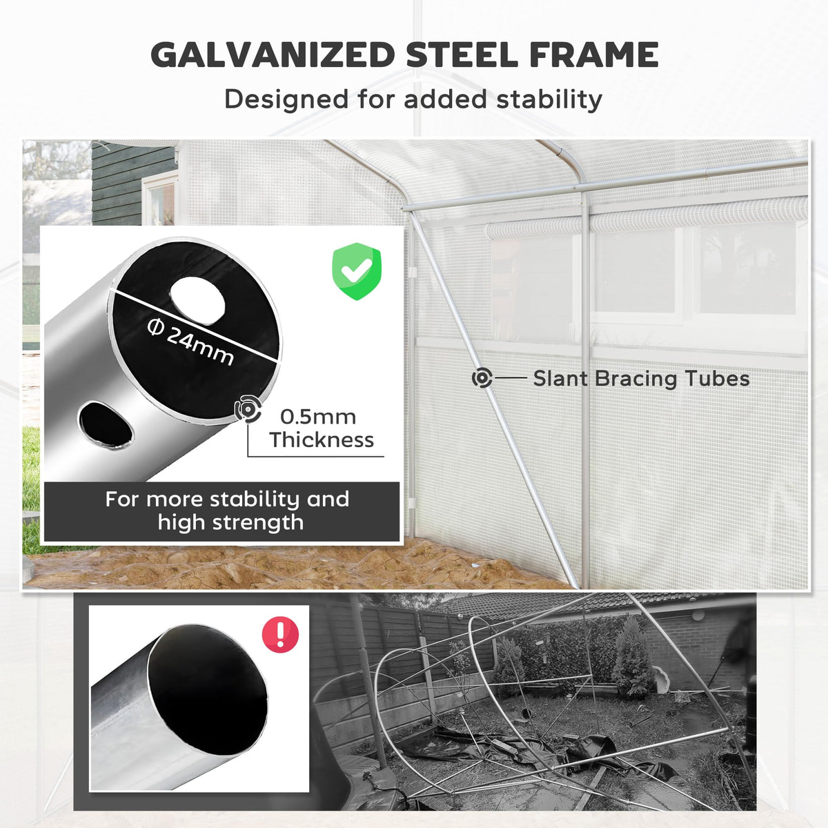 Outsunny 13' x 10' x 6.5' Hoop House Greenhouse with Large Windows and Zippered Door, Large Walk-in Tunnel Green House with Upgraded Galvanized Steel Frame, PE Cover, Gardening Plant Hot House, White
