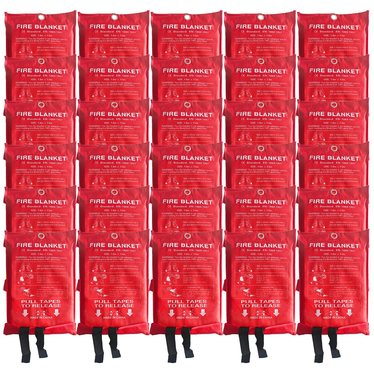 30 Packs Fire Blanket – 39.37x39.37 Inches, 1100℉ Heat Resistant, Emergency Fire Suppression Blanket for Kitchen, Home, Car, Camping – Easy to Use, Non-Toxic, Reusable, Compact & Lightweight