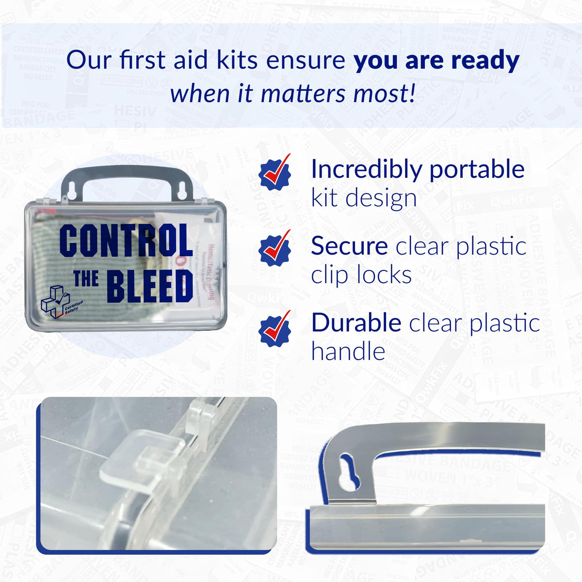 Certified Safety Mfg Control the Bleed Kit - 10pc USA-Made Control the Bleed Kit with Tourniquet, Gauze, Hemostatic Bandage, and More - Blood Clotting Products for Medical Trauma to Stop Bleeding