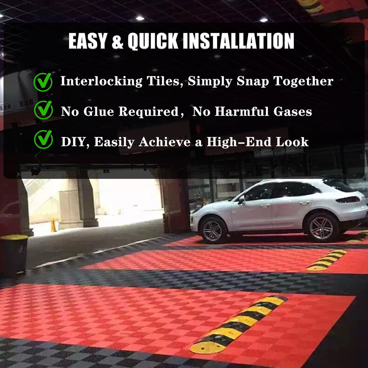 HTWELL 24 Pack 16"x 16" Modular Interlocking Drainage Floor Mats,Garage Floor Interlocking Tiles,Non-Slip Splicing Interlocking Floor Mats with Edge Corner Kit(Red