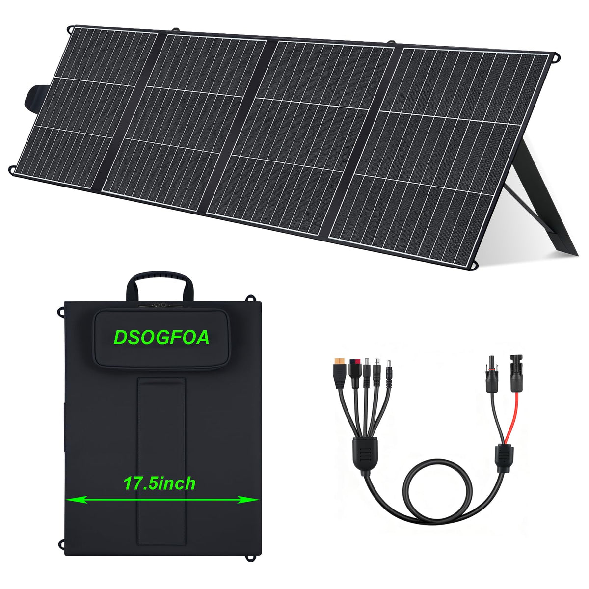 DSOGFOA 200W Solar Panel, Lightweight Portable Solar Charger, HPBC 25% High-Efficiency for Camping, Hiking, RV, Boats, with USB-A & USB-C Ports, Four-Fold Design