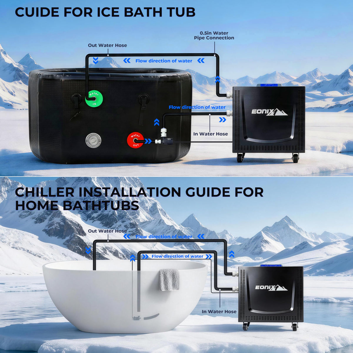 Upgrade 1/3 HP Cold Plunge Chiller,Ice Bath Water Chiller for Cold Plunge Tubs,42°F Cold Plunge Cooling System,Built-in Filter & Pump, Insulated Hoses,Remote Control,Ideal for Ice Bath Recovery