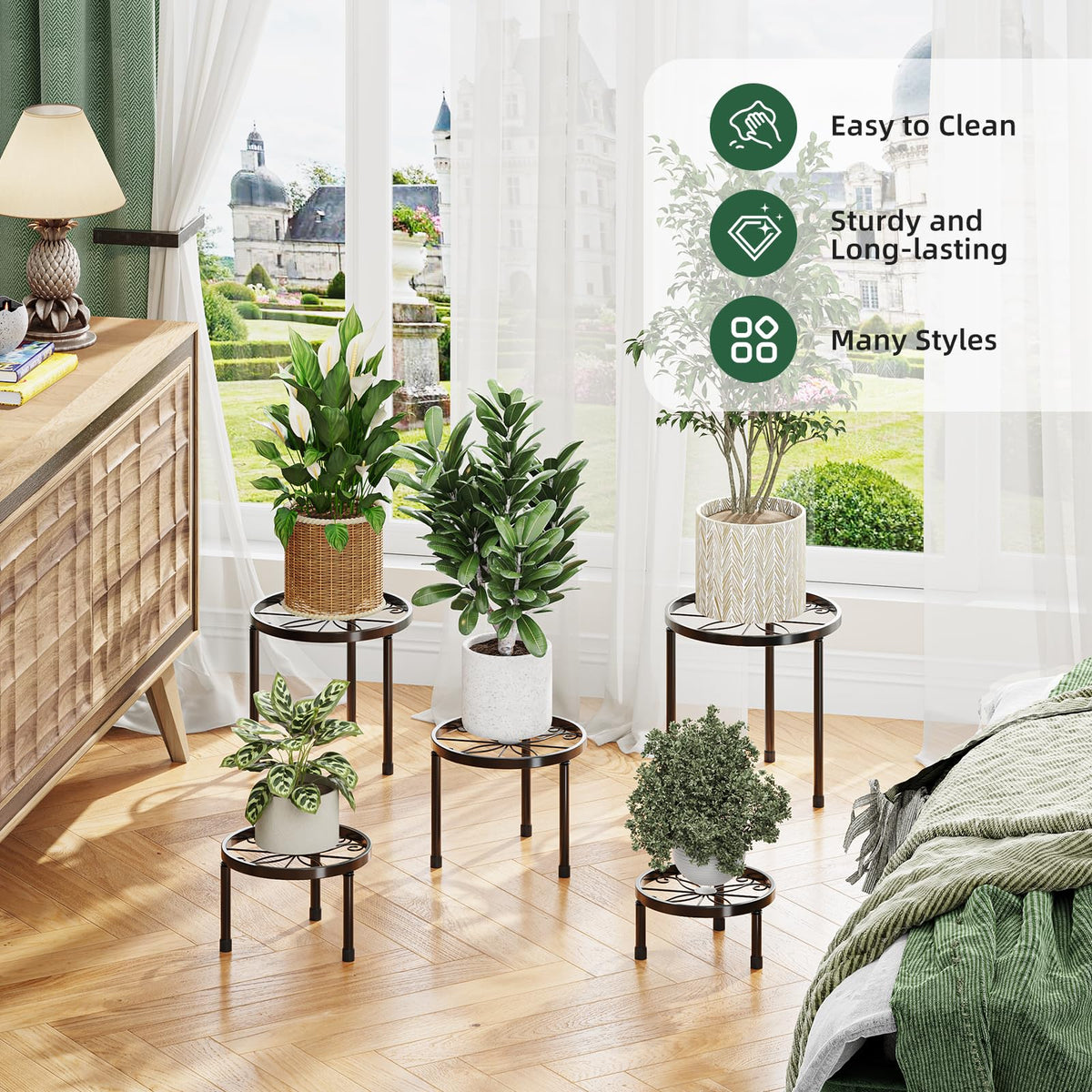 Simple Trending Metal Plant Stand Indoor Outdoor, Heavy Duty Flower Pots Stand, Anti-Rust Iron Plant Pot Shelf Holder for Multiple Plant (5 Pack Black)