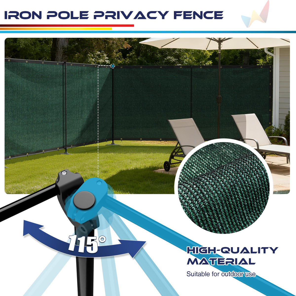 Windscreen4less Outdoor Privacy Fence Screen, 6'x12' Freestanding Privacy Fencing Set with Iron Poles and Ground Spikes, UV Resistant Mesh Cover Garden Pet Fencing for Backyard Patio Pool, Green