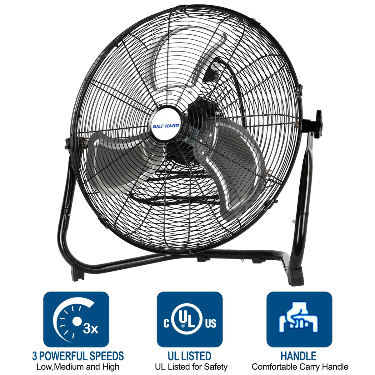 BILT HARD 4600 CFM 20" High Velocity Floor Fan, 3-Speed Heavy Duty Metal Fan with Wall-Mounting System, Industrial Shop Fan for Commercial, Garage, and Greenhouse, 2 Pack
