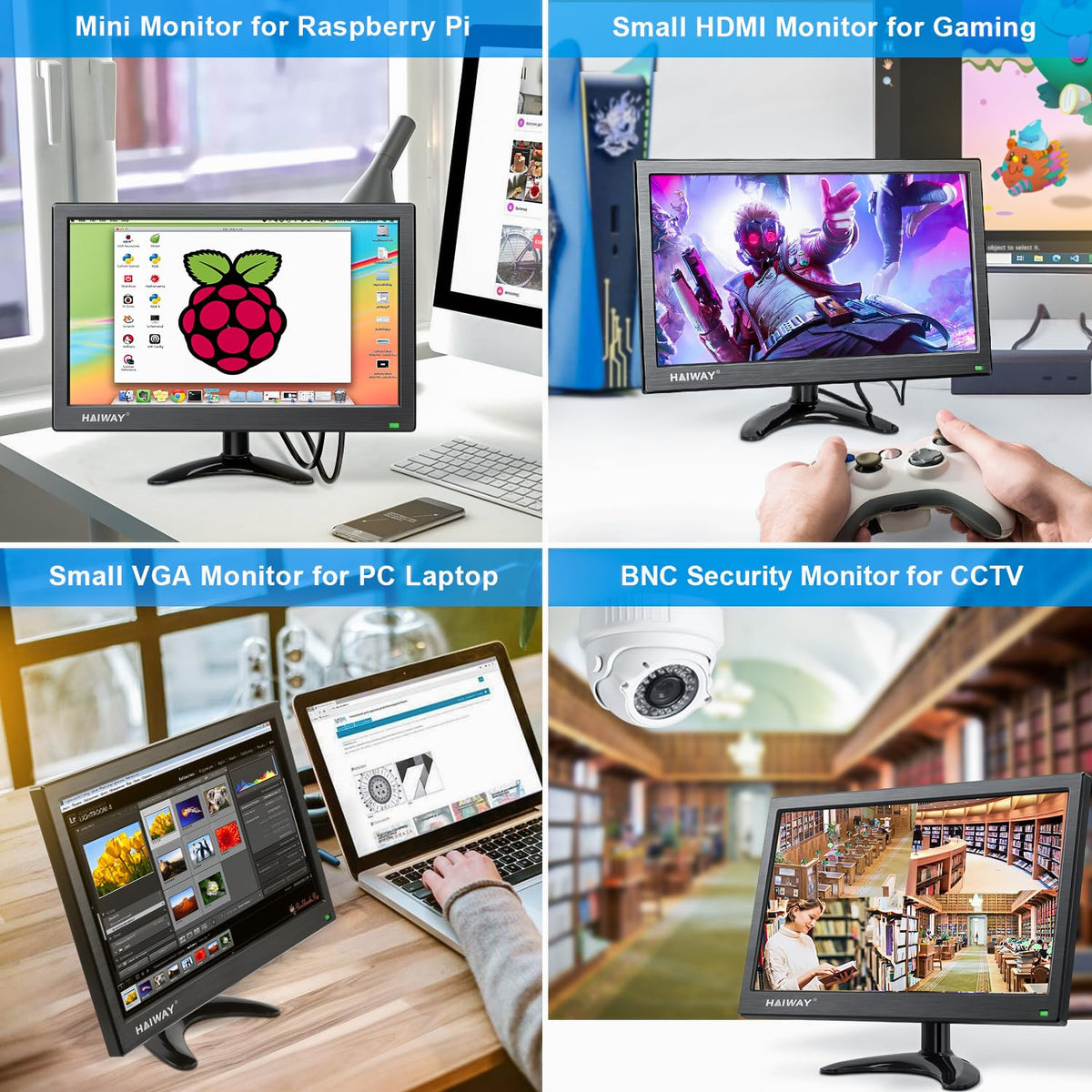 Haiway 13.3 inch Security Monitor, 1366x768 LED Monitor Small HDMI Monitors with Remote Control Built-in Speakers, Mini Monitors HDMI VGA AV BNC USB Input for CCTV Raspberry Pi PC Fire Stick Gaming