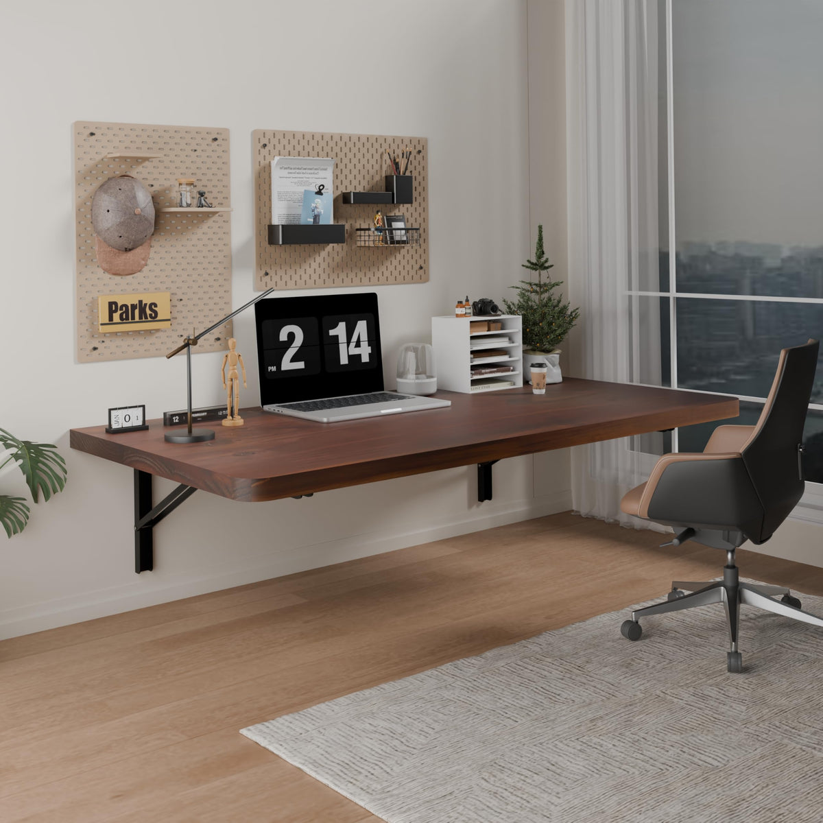 IAE Floating Wall Mounted Folding Table Desk with Pine Wood,36" x 22" Folding Workbench,Fold Down wall Mounted Foldable Table with Shelf Brackets,Laundry Folding Table for Apartment,Home,Kitchen,Brown