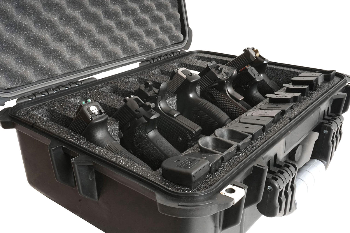 Case Club 7 Pistol and 21 Magazine Pre-Cut Heavy Duty Waterproof Case with Included Silica Gel Canister to Help Prevent Gun Rust (Upgraded Gen-2)