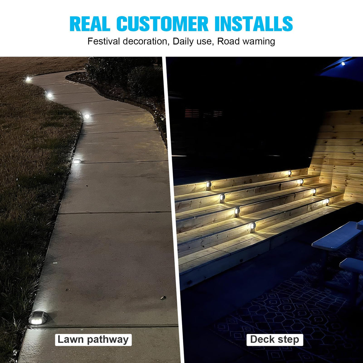 VOLISUN Solar Deck Lights Driveway Dock Lights, 12-Pack Led IP68 Waterproof Outdoor Warning Step Lights for Driveway Sidewalk Garden Pathway Yard(White, Auto On/Off