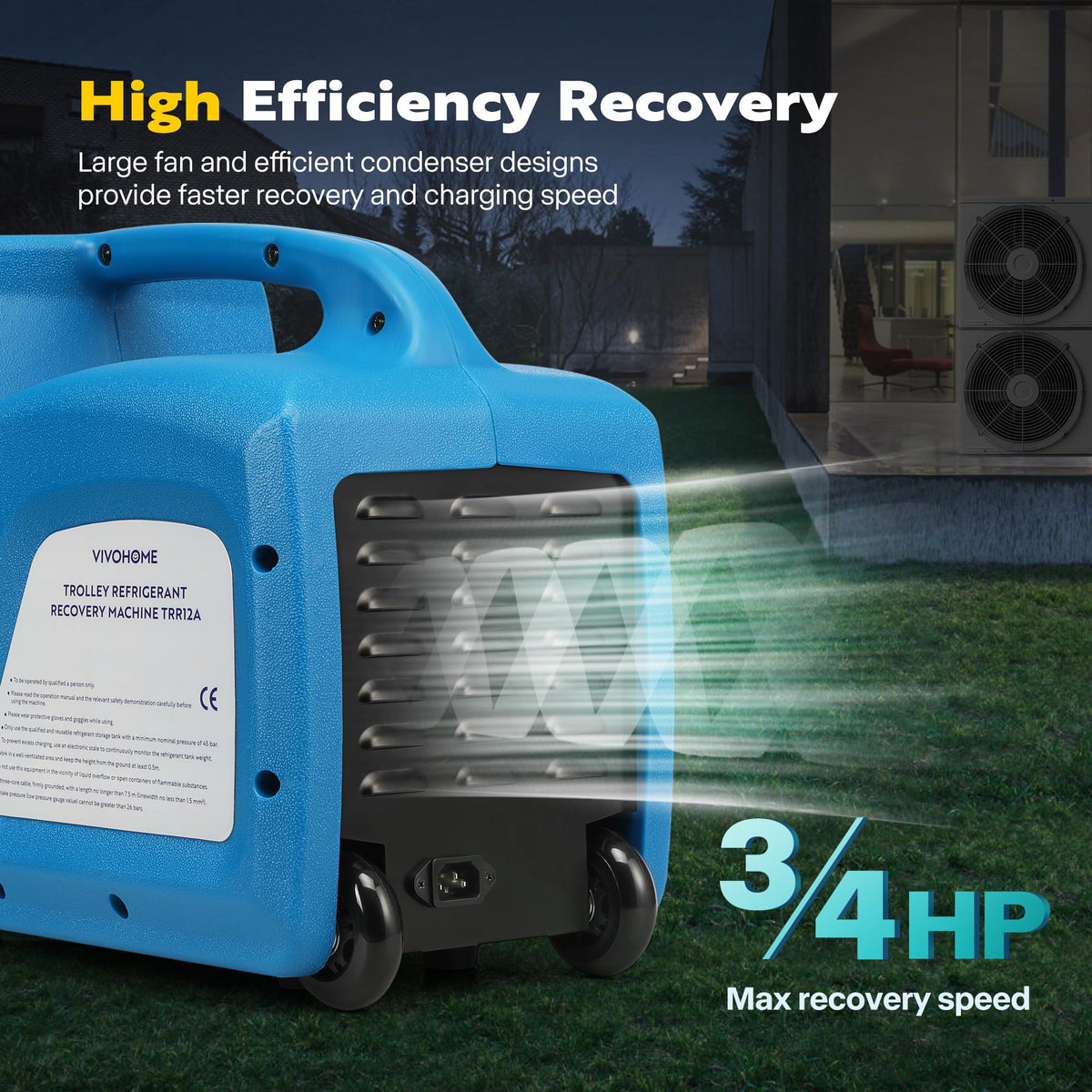VIVOHOME 3/4HP Single Cylinder Portable HVAC Refrigerant Recovery Machine Trolley Design with Wheels, 110-120V 60Hz Oil-Less Freon Recycling Unit for Vapor Liquid Refrigerant