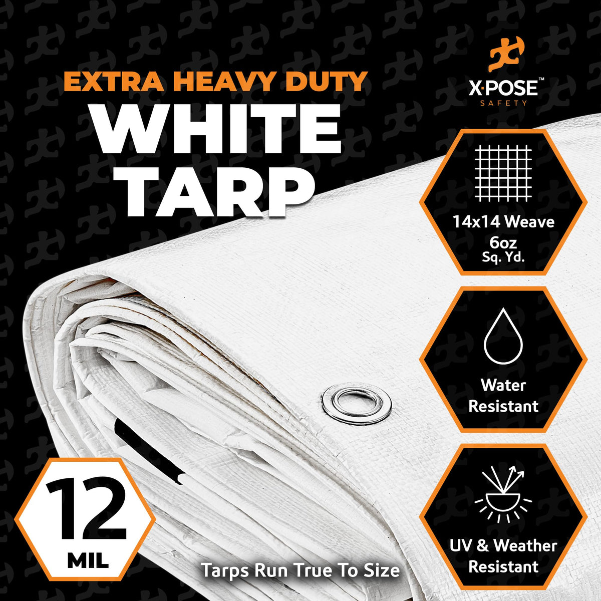 Heavy Duty White Poly Tarp 30' X 50' - Multipurpose Protective Cover - Durable, Waterproof, Weather Proof, Rip and Tear Resistant - Extra Thick 12 Mil Polyethylene - by Xpose Safety