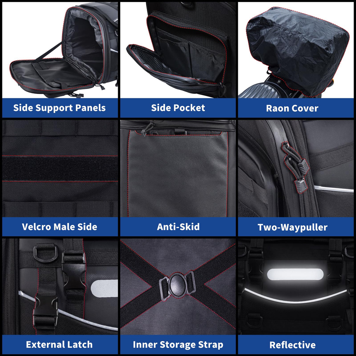 FVMOTO Universal Motorcycle Travel Luggage, Expandable Tail Bag 60-85L (15-22 Gallon), All Weather Rack Bag, Sissy Bar Bags, Helmet Bag, Tour Pack Bag Storage Backpack with 6 Straps, Waterproof cover