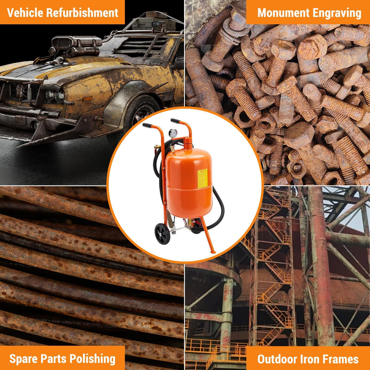 Garvee 20 Gallon Sand Blasting Machine, 60-110 Psi Pressure Air Sand Blasting Kit w/4 Ceramic Nozzles & Oil-Water Separator, Portable Abrasive Blaster for Stain Removal Paint, Orange