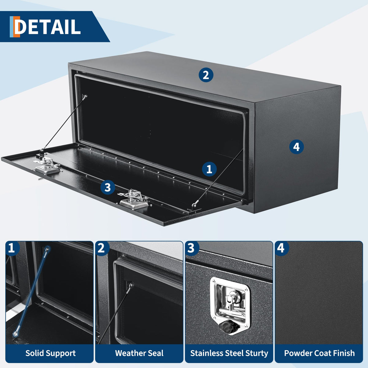 EliteEdge Black Steel Underbody Truck Box, Pickup Storage Box, Heavy Duty Diamond Plate Tool Box with Lock and Keys, Waterproof Trailer Storage Box (48" x 16" x 13"-Grey)
