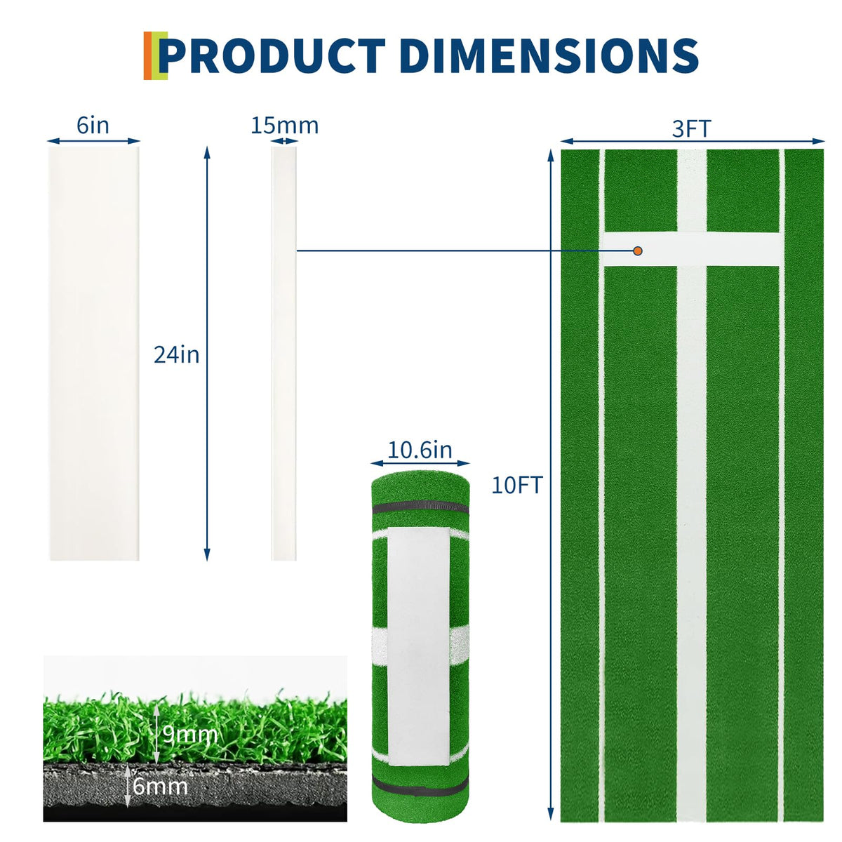 10x3 ft Professional Softball Pitching Mat with Power Line, Heavy Duty Non-Slip Rubber Base & Dense Turf, Portable Softball Pitching Mound for Indoor Outdoor Training Lane, Ideal Practice Aid, Green