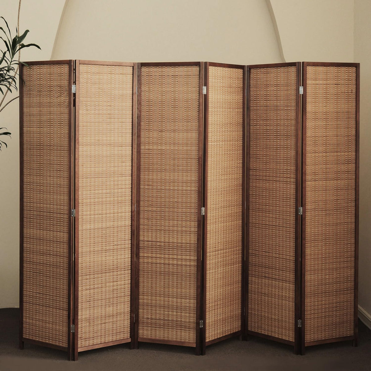 Furnnylane 6 Panel Bamboo Room Divider - 5.6 ft Tall Folding Privacy Screen for Room Separation, Natural Brown Freestanding Partition Wall for Home Office (67" H x 92.1" W)