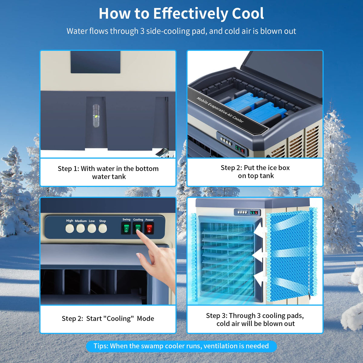 Uthfy 41" Swamp Cooler, 4800 CFM Evaporative Air Cooler with 10.6 Gallon Water Tank, Portable Outdoor Air Conditioner with 3 Ice Pack, 110° Oscillation, 3 Speed for Garage, Yard, Midnight Blue