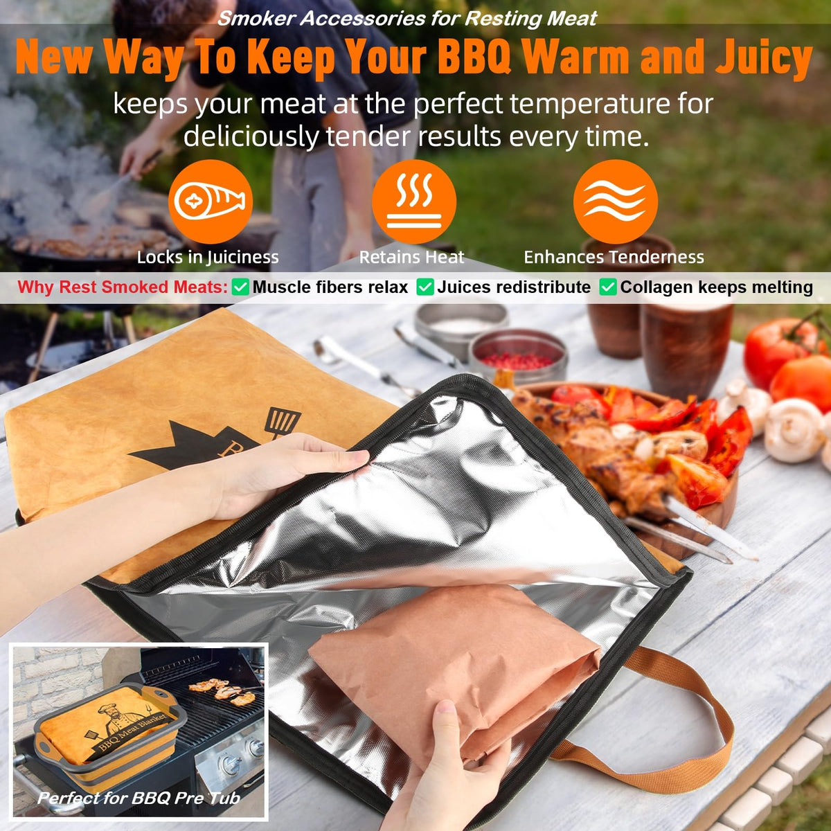 BBQ Blanket for Resting Meat-Air Fryer/Dough/Kitchen/Smoker Accessories Party Picnic Camping-Insulated Bag for Brisket/Pork Shoulder/Turkey-Anniversary Birthday Gift for Men (21in)