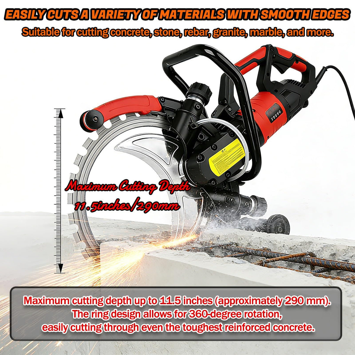 Electric Concrete Saw 16 In, Toroidal Electric Concrete Saw Cutting Machine, With an Intelligent Water Pump for Reinforced Concrete, Ceramic Tiles, Red Brick Walls(8090W)