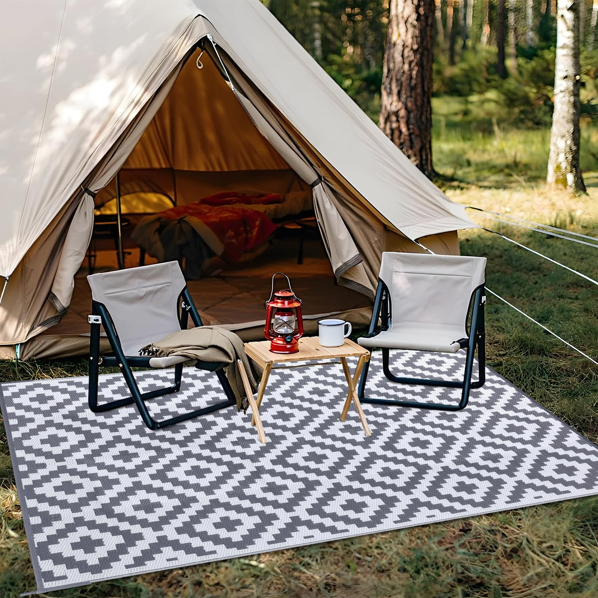 OLANLY Waterproof Outdoor Rug 10x14 ft, Outdoor Plastic Straw Rug for Camping, RV Mat Outside, Outdoor Carpet for Porch, Deck, Backyard, Balcony, Picnic, Grey & White