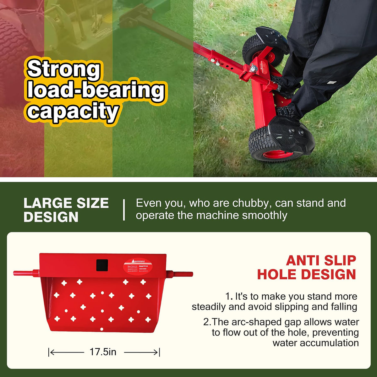 CCLINK Wheels Lawn Mower Sulky Thickened Vacuum Wheels Red Heavy Steel Anti Slip and Anti Rust Specially for Lawn Maintenance and Gardening Operations Quick Weed Removal
