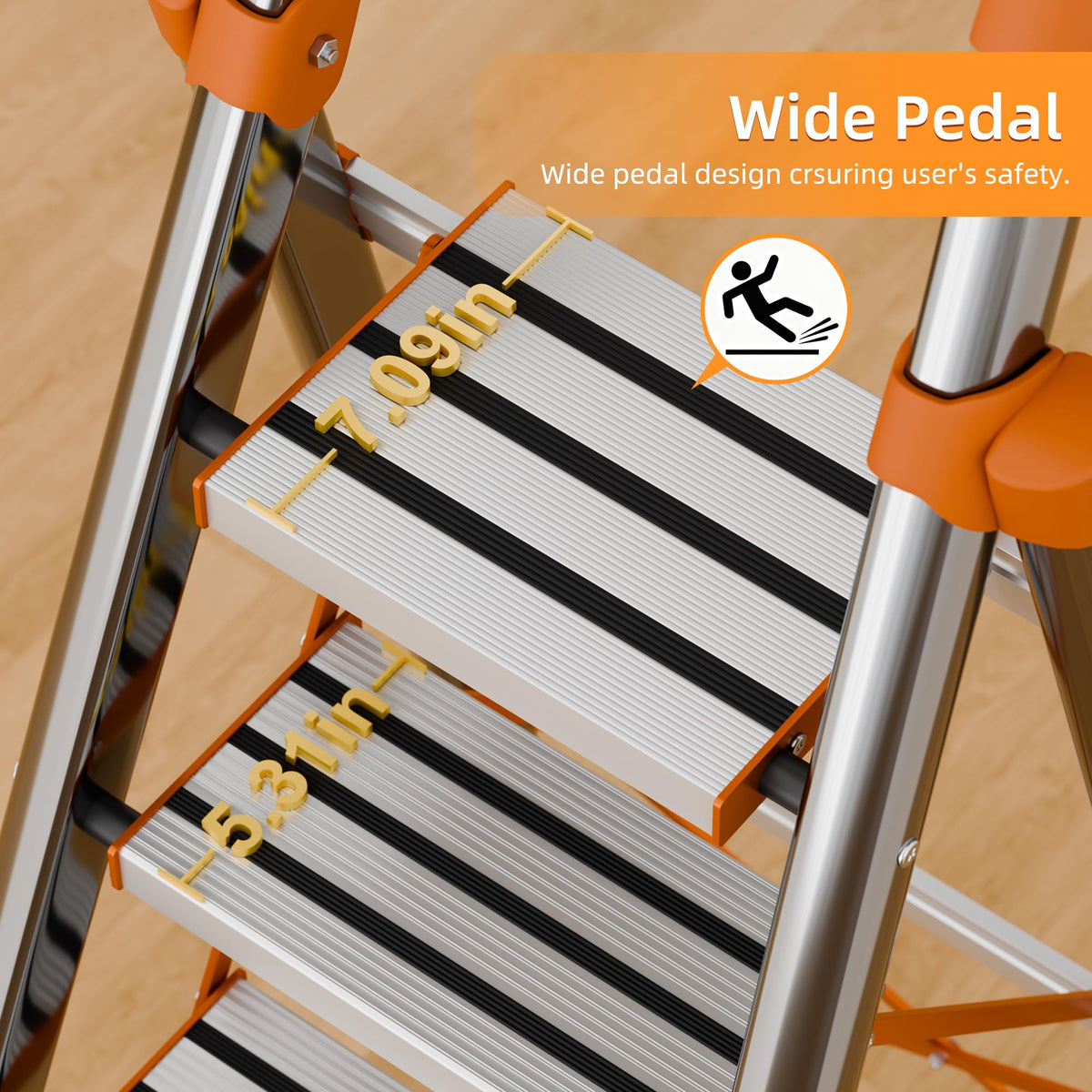 NYtoll 6 Step Folding Ladder, Step Stool with Wide Anti-Slip Pedal, Sturdy Steel Ladder, Convenient Handrail, Lightweight, Portable for Home, Kitchen, Garage