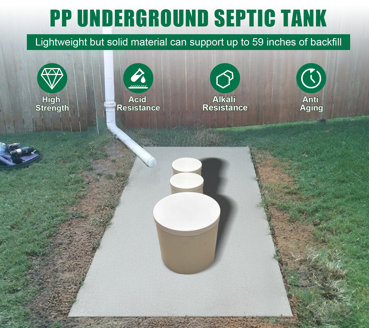 Natotela 396gal Underground Septic Tank Kit-80.7x45.3x43.9in Plastic Septic Tank System,Rectangle Septic System With Riser and Manhole Covers,Anti Corrosion PP Septic Kit For 4-6 Persons