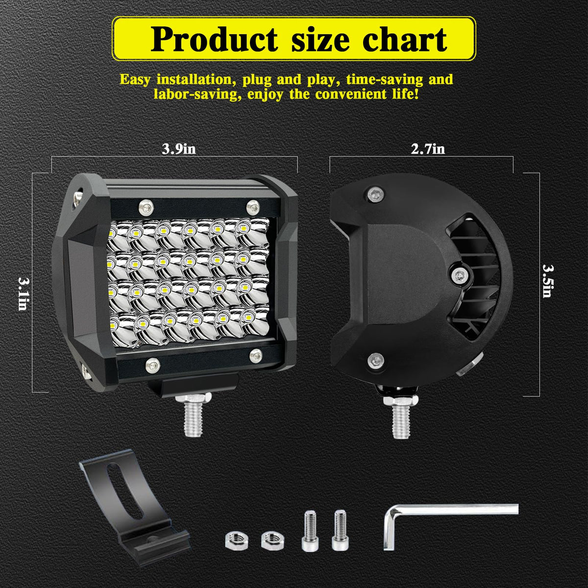 4 Inch LED pod Lights for Trucks - 72W 12000LM 12V/24V LED Work Light Bars Quad Row Equipment Light Waterproof Offroad Driving Lights for Car ATV UTV SUV Golf Cart Tractor (72W-30 Pack)