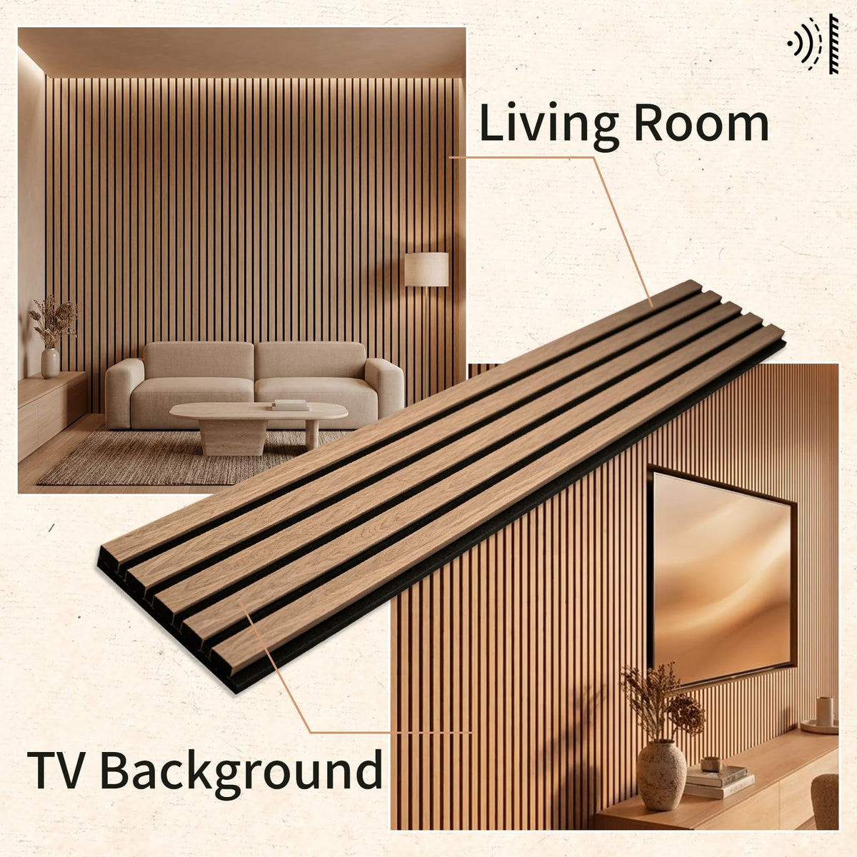 ZThrgran 6-Piece Wood Slat Acoustic Wall Panels, 94.5"x7.9" 3D Textured Accent Strips for Room Decor and Noise Reduction, Walnut