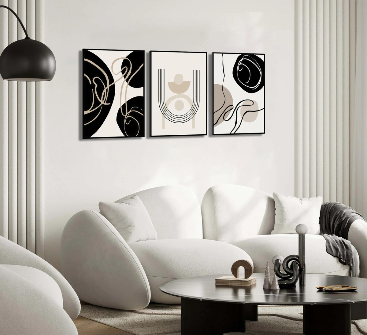 3Pcs Boho Neutral Geometric Wall Art Black and white minimalism Line Painting Wall Decor Mid Century Modern Abstract Poster Print Artwork for Living Room Bedroom Bathroom Home Decoration Unframed