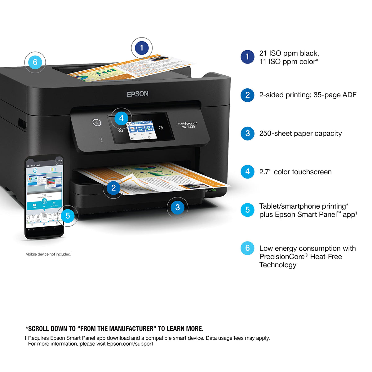 Epson Workforce Pro WF-3823 Wireless All-in-One Printer with Auto 2-Sided Printing, 35-Page ADF, 250-Sheet Paper Tray and 2.7" Color Touchscreen