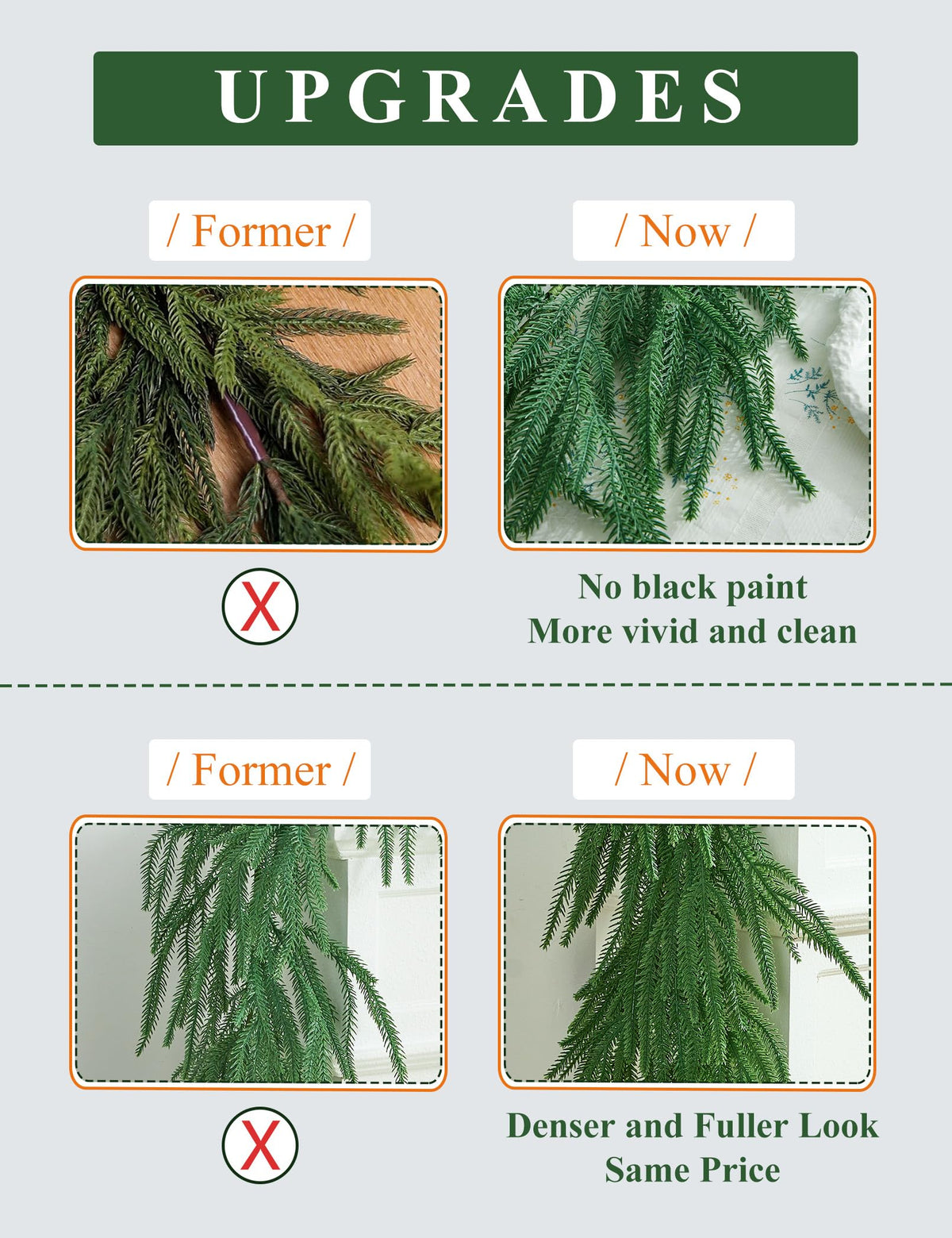Heleze 6 Ft Norfolk Pine Garland Realistic - Christmas Mantel Garlands, Faux Norfolk Pine Natural Touch Garland for Table Fireplace Stairs Christmas Decorations