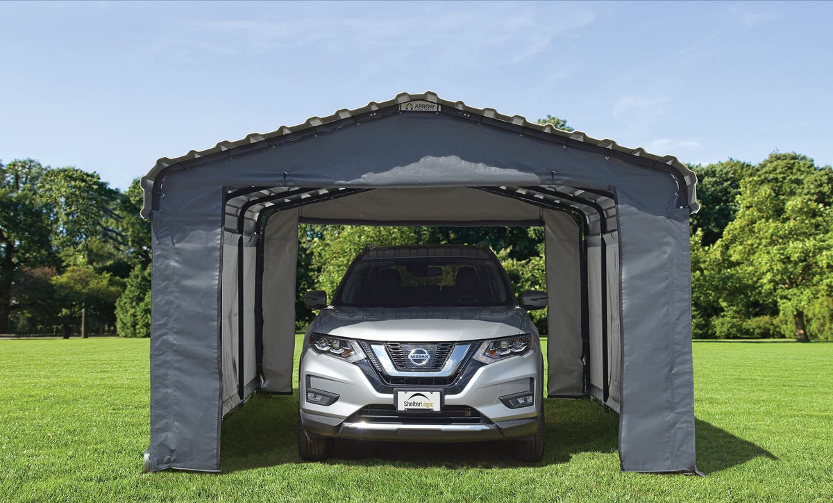 Arrow Sheds Amazon Exclusive 12' x 20' x 7' 29-Gauge Carport with Galvanized Steel Roof Panels and Enclosure Kit, Eggshell