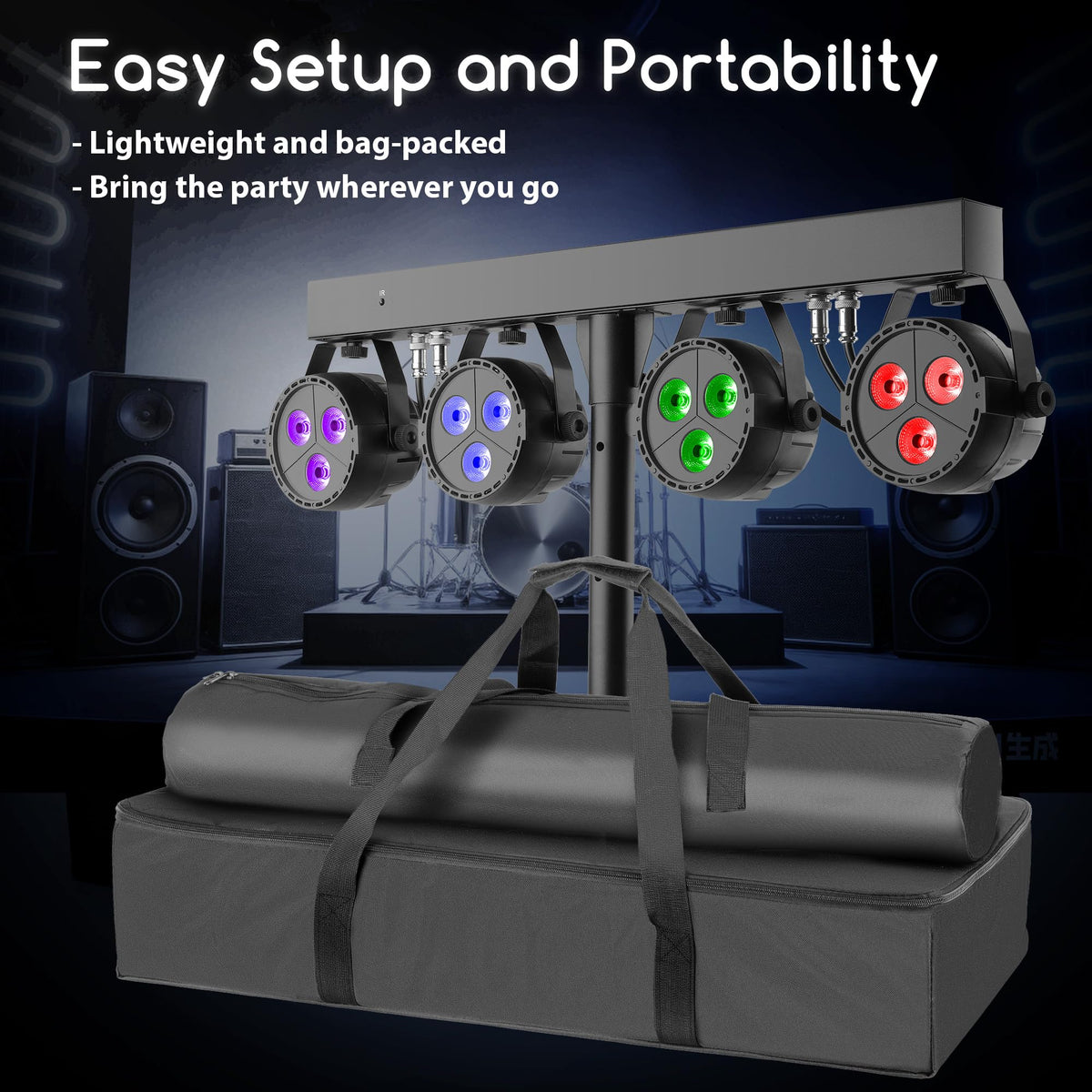 ClypsoReign Stage Lights with Stand 120W, Professional DJ Lights Package, RGBW LED 4-Par Gigbar with DMX & Sound-Activated Stage Lighting System for DJs Band Party Wedding Church & Concert, 7FT Tripod