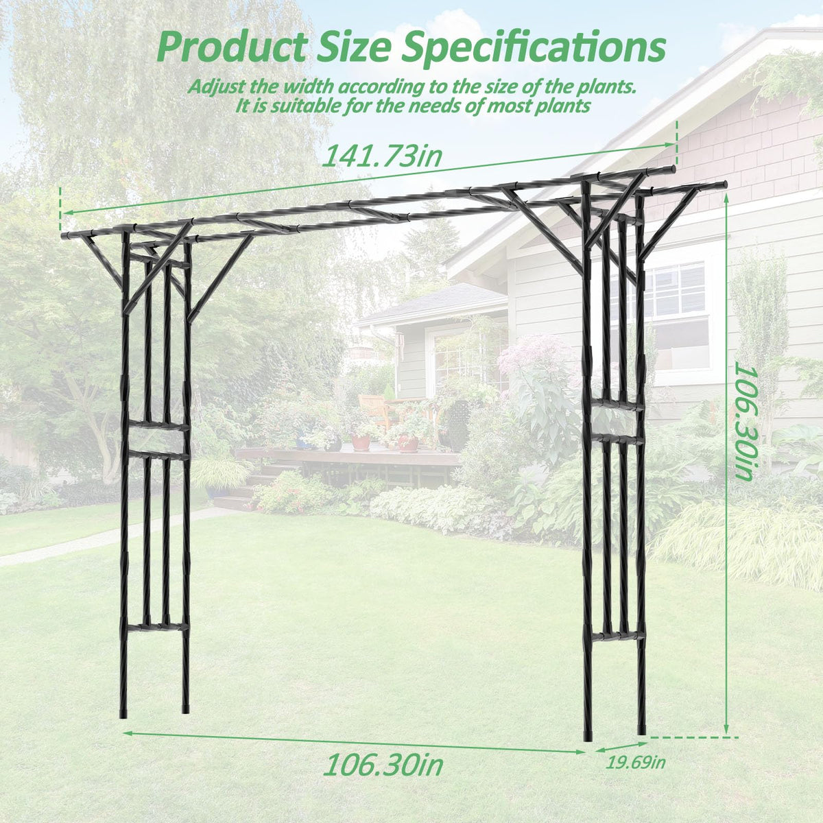 Supersize Flattop Garden Arch - 141" L x 106" H Garden Arch Trellis for Climbing Plants Outdoor (Leg spacing 106")