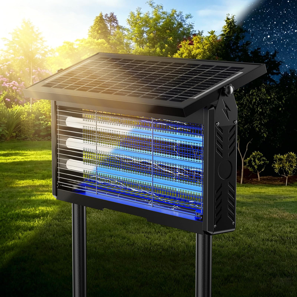 𝟐𝟎𝟐𝟔 𝐔𝐩𝐠𝐫𝐚𝐝𝐞𝐝 Solar Bug Zapper Outdoor, Mosquito Zapper Waterproof Electric Fly Zapper Rechargeable Mosquito Killer, Cordless Fly Insect Trap for Yard, Patio, Home, Garden, Camping