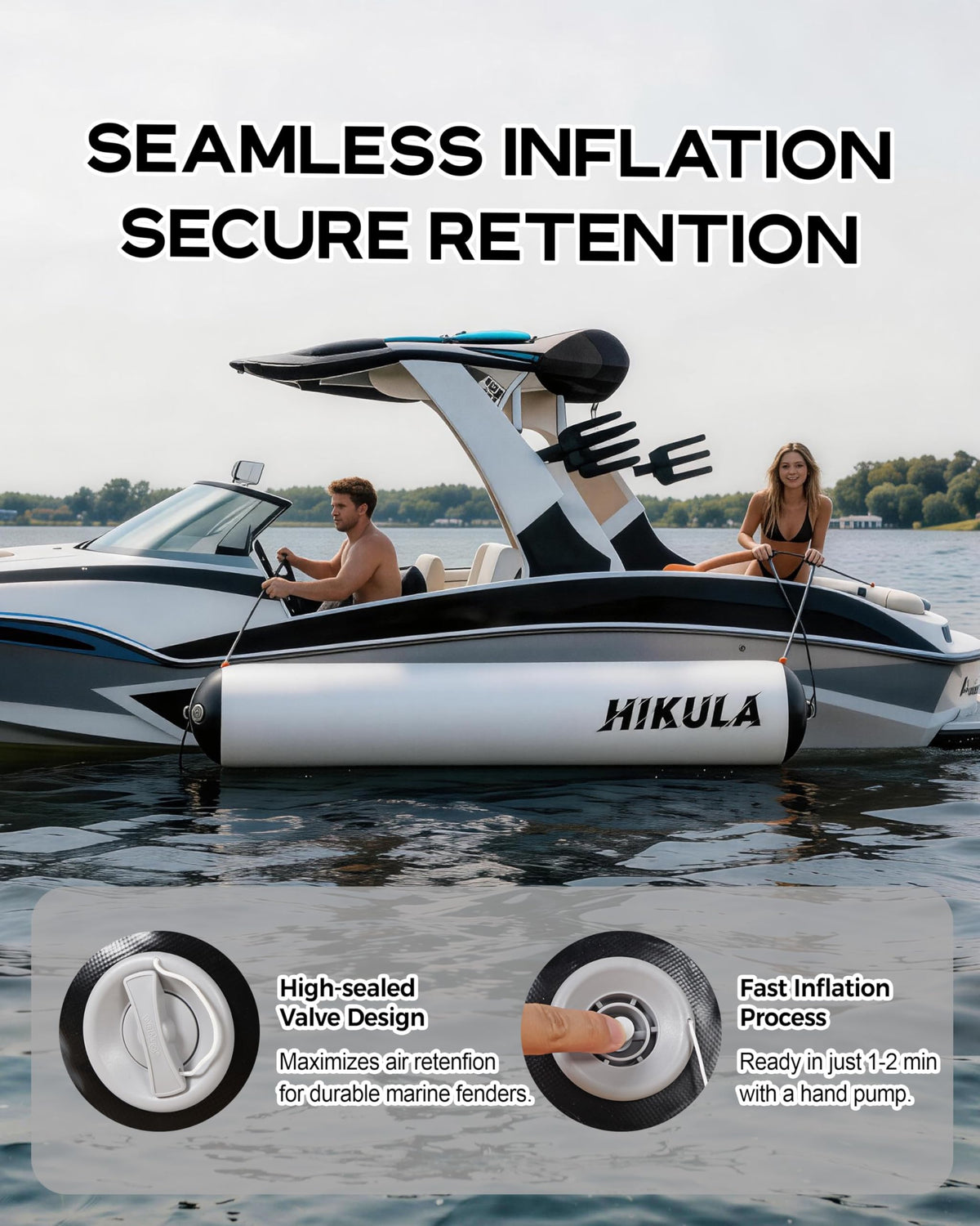 HIKULA Inflatable Boat Fenders - Boat Dock Bumpers, 6FT/10FT Heavy Duty Dock Fender with Storage Bag, 12V High Flow Air Pump, Pontoon Boat Fender for Tying up Fishing Boats, Jet Skis, Yachts