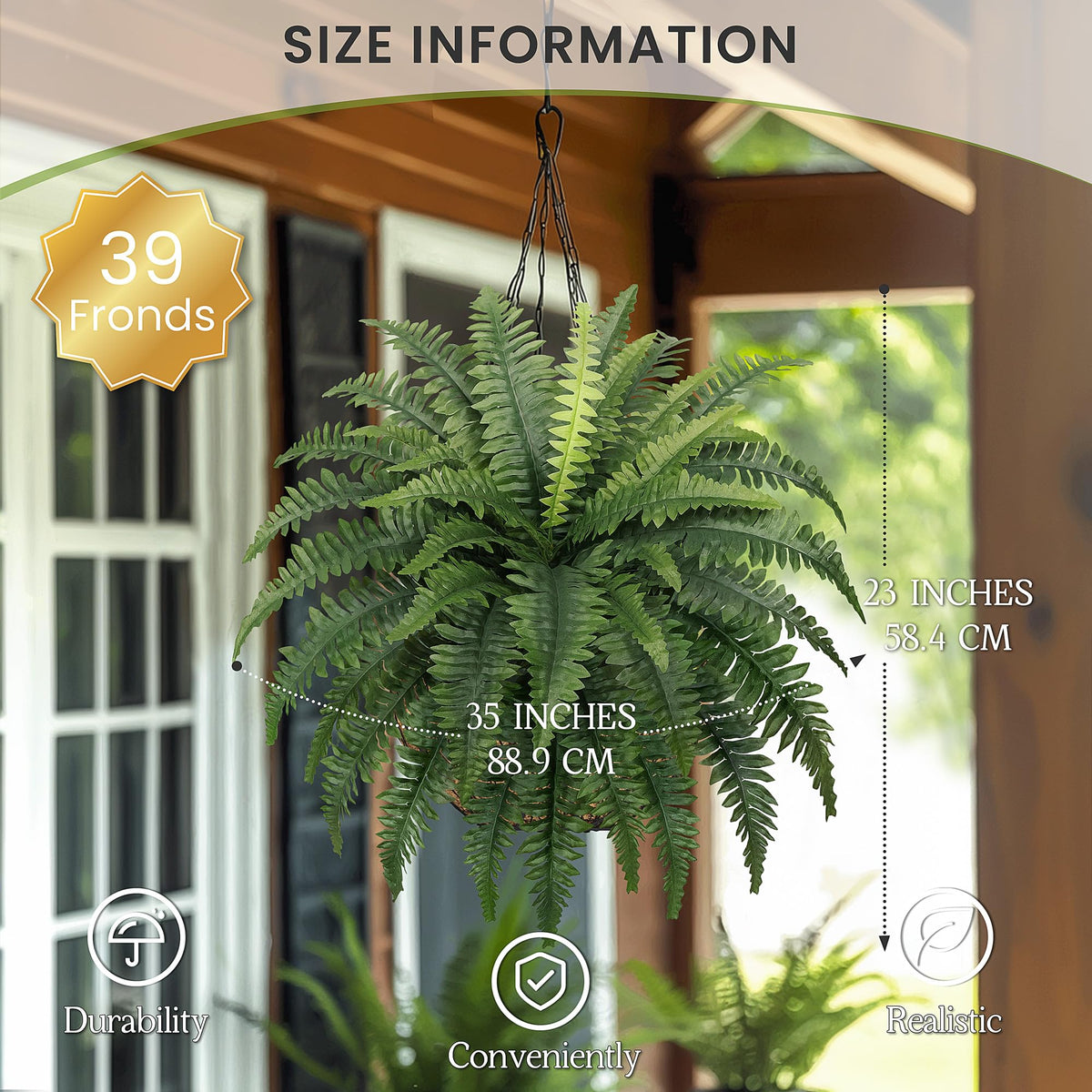 FOREST PRINCE 35" Ferns Artificial Bush Plants Large, 2 Artificial Boston Ferns with 39 Fronds for Outdoors Home Decor