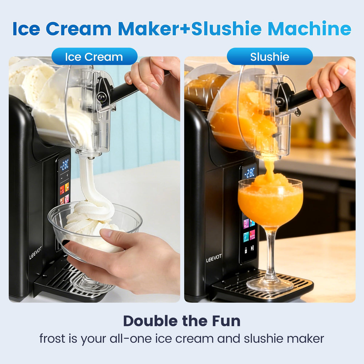 LEEVOT Slushie Machine & Soft Serve Ice Cream Maker 2 in 1, Frozen Drink Machine with Quicool Technology, 6 Presets, Child Lock, Self-Cleaning, Margarita Slush Daiquiri Machine for Home, 120V 60HZ