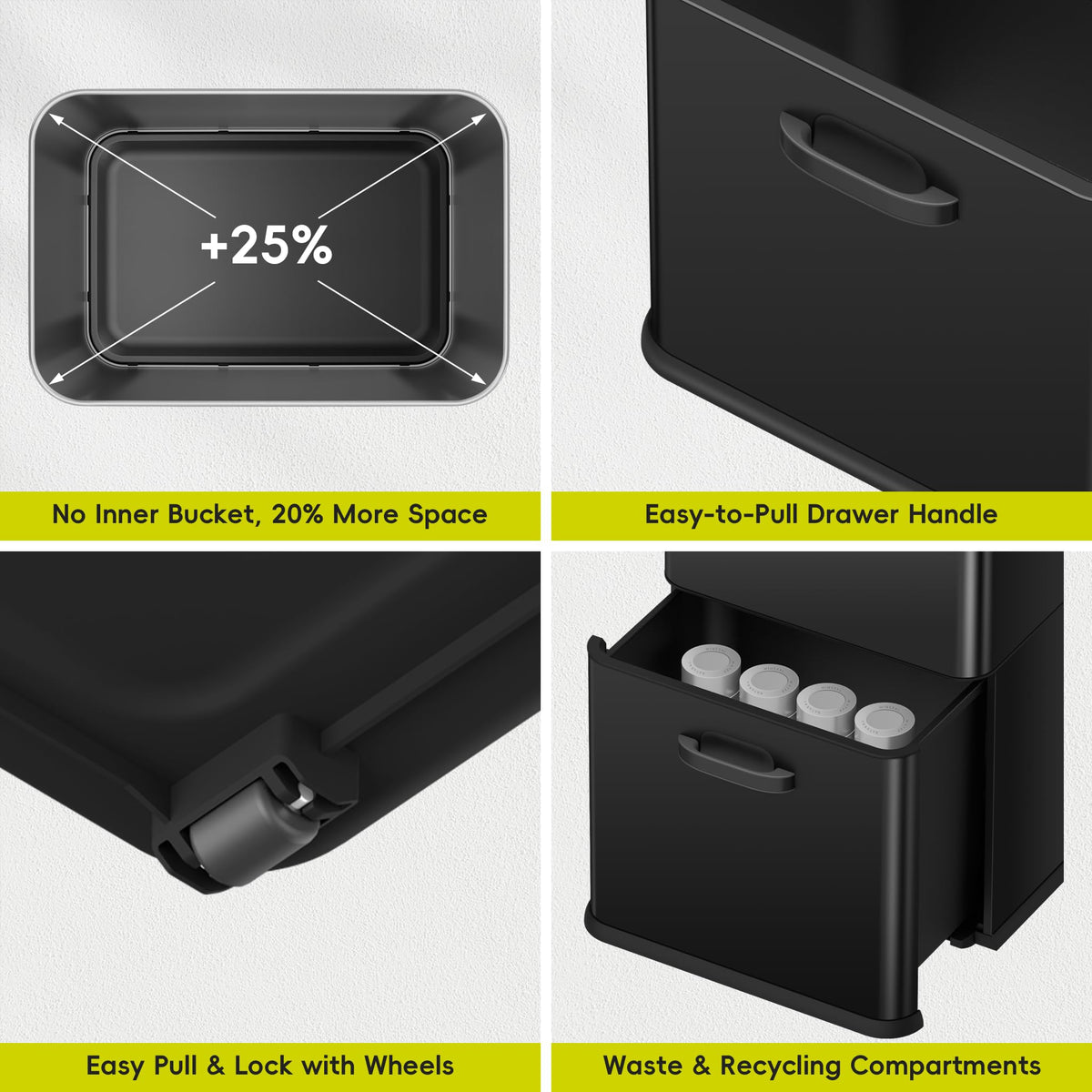 EKO Vintage 50L / 13.2 Gallon Motion Sensor Trash Can, Dual Compartment 32L + 18L Stainless Steel Kitchen Garbage Bin, Touchless Automatic Waste & Recycling Bin with Lid for Home Office, Matte Black