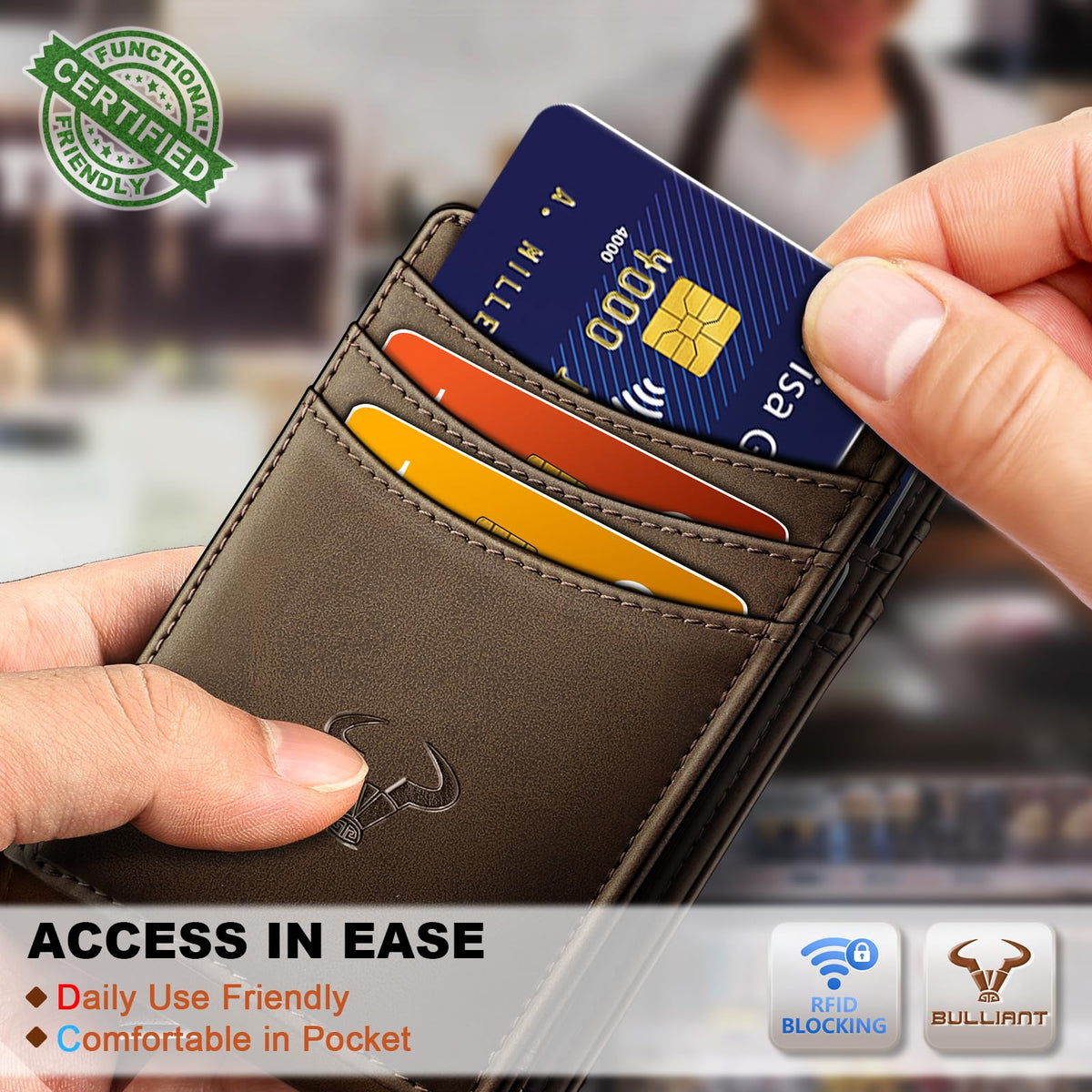 BULLIANT Slim Wallet For Men 12Cards,Magnetic Flip Build-in Money Clip Airtag Compatible-RFID Blocking