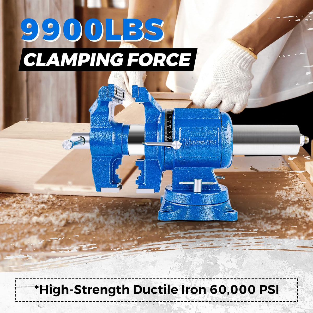 COGNATIVE 6-Inch Heavy Duty Bench Vise Ductile Iron Bench Vise 360° Multi-Purpose Bench Vice with Anvil, Clamp force 9900lbs, Blue Swivel Vise