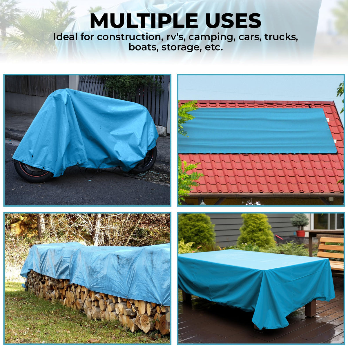 Heavy Duty Tarp Bundle - 2 Sizes - 20x30' and 20x40' - Waterproof, Multipurpose for Camping, Pools, Tent, Boat, RV, Cars