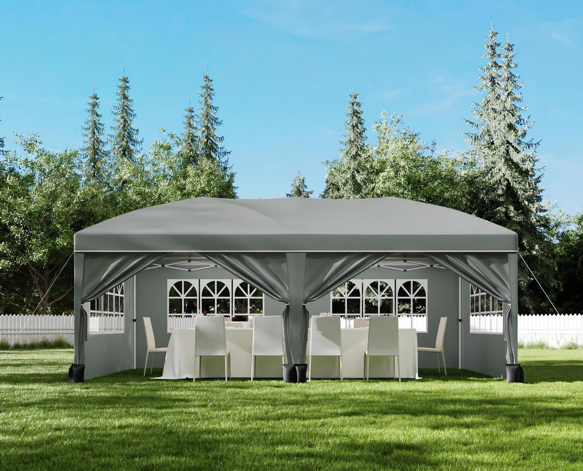 GarveeLife 10 ft x20 ft Party Tent Heavy Duty Pop Up Canopy Commercial Canopy Wedding Tent Event Shelter with 6 Removable Sidewalls and Storage Bag for Patio Backyard Outdoor, Grey