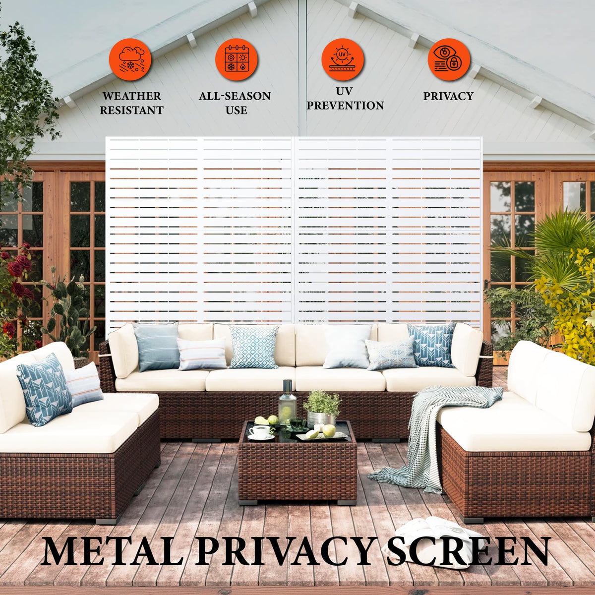Garvee 72" Outdoor Metal Privacy Screen, 6FT Decorative Privacy Fence and Room Divider, Weather-Resistant Freestanding Panel with Stand for Garden, Patio, Balcony, Backyard