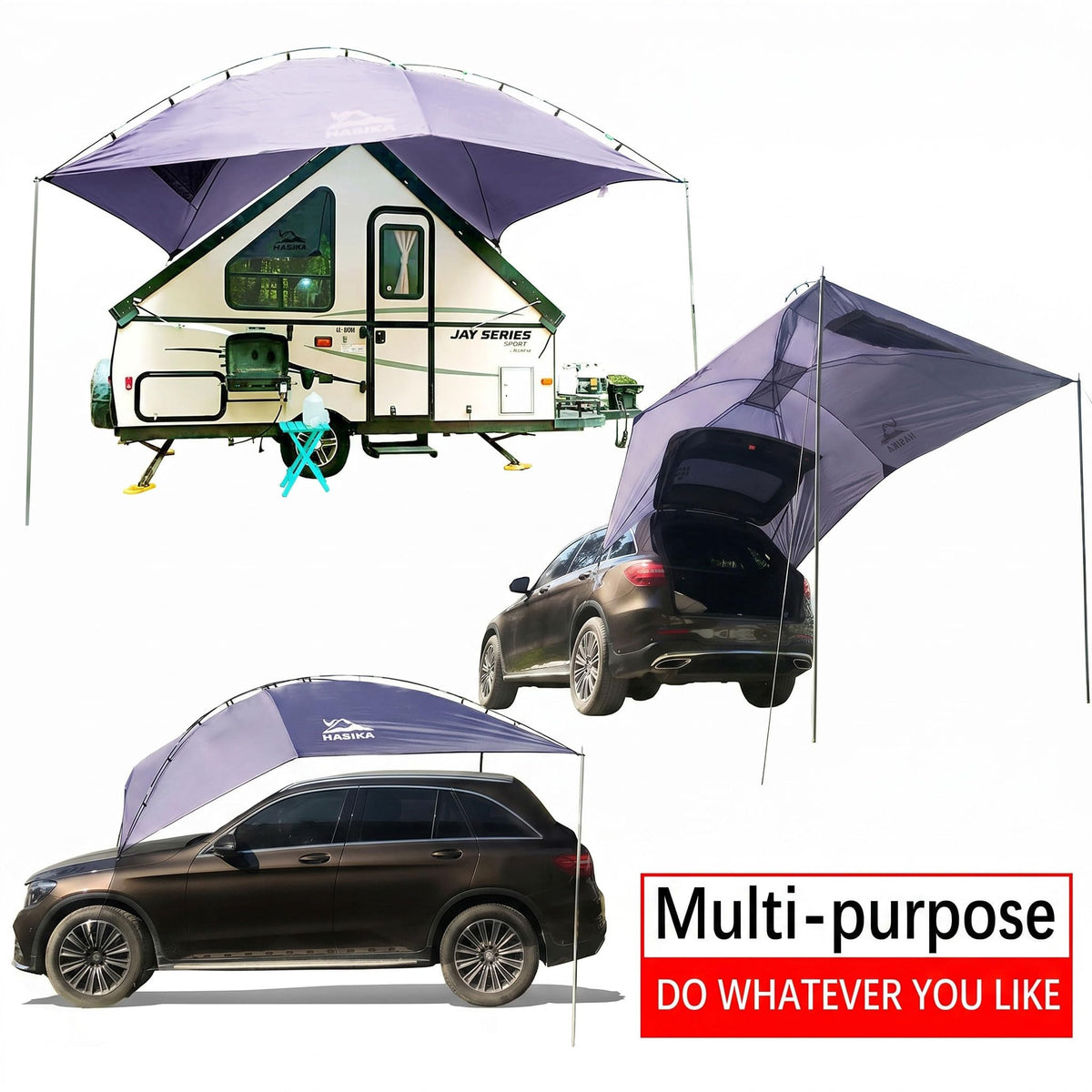 Versatility Camping Tent for Truck Bed,SUV RVing, Van,Trailer and Overlanding Portable Teardrop Awning Canopy Tear Resistant Tarp with 2 Sandbag